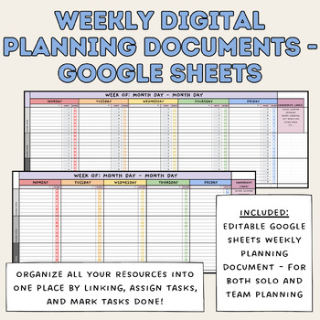 Preview of Weekly Digital Planning Spreadsheet | Team or Solo Planning | Google Sheets