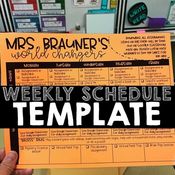 Preview of Weekly Distance Learning Schedule Template