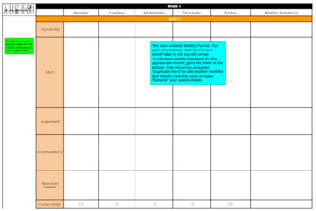 Preview of Weekly Elementary Planner (with digital stickers) - Google Sheets 