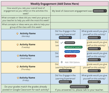 Preview of Weekly Engagement Student Reflections Template (TPT)
