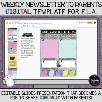 Preview of Weekly English Language Arts Newsletter to Parents: DIGITAL