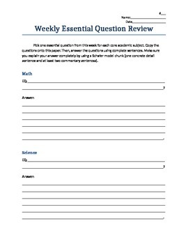 Preview of Weekly Essential Question Review