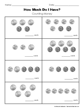Preview of Counting Money - Practice with Coins - Grades K-1-2 - worksheet