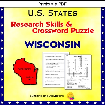 Preview of Wisconsin - Research Skills/Crossword- U.S. States Geography - Grades 4-5