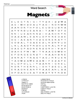 Preview of Word Search Puzzle - Magnets - Grades 3-5 - Fun Science Activity!