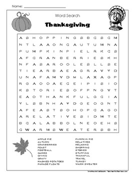 Weekly Freebie #32 - Word Search Activity - Thanksgiving - Grades 3-4 ...