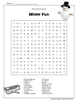 Preview of Word Search Puzzle - "Winter Fun" - Grades 3-4 - Great ELA Winter Activity!