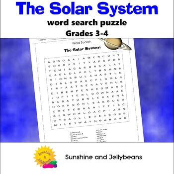 Preview of Word Search - "The Solar System" - Grades 3-4 - Fun Science Activity!