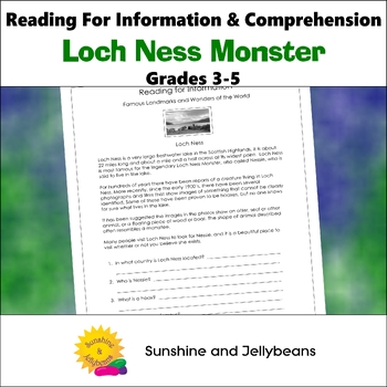 weekly freebie 7 reading comprehension loch ness monster grades 4 5