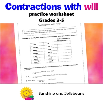 Preview of Contractions with "will" -  practice worksheet - Grades 3-4-5 - CCSS