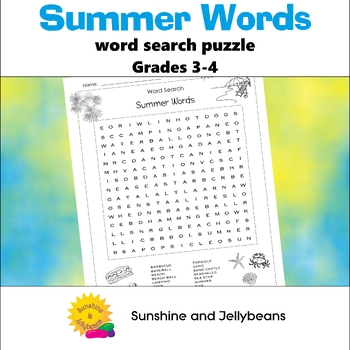Preview of Word Search Puzzle - Summer Words - Fun Activity! - Grades 3-4