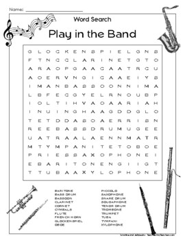 Preview of Word Search Puzzle - "Play in the Band" - Grades 3-4 - Fun Music-Themed Activity
