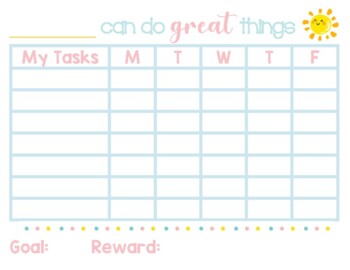 Weekly Goal/Behavior Chart by Simple Learning for Littles | TPT