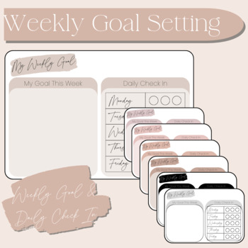 Preview of Weekly Goal Setting with Daily Check-In Boho Neutral