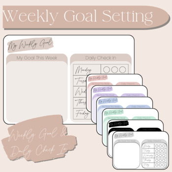 Preview of Weekly Goal Setting with Daily Check-In Boho Pastel