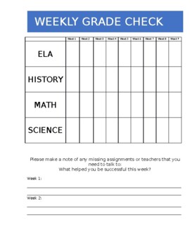 Weekly Grade Check Form by Julie Hunt TPT