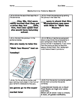 Preview of Weekly Grammar Sheet #2