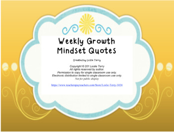 Preview of Weekly Growth Mindset Quotes for Students with Digital Activity