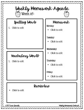 Preview of Homework Agenda FULLY EDITABLE