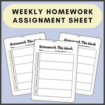 weekly homework assignment sheet