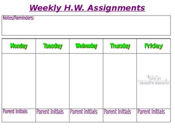 Preview of Weekly Homework Assignments