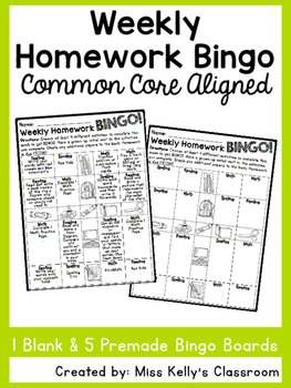 Preview of Weekly Homework Bingo (Common Core Aligned)