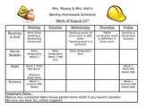 Weekly Homework Calendar for Students