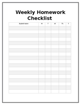 weekly homework checklist