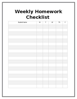 Preview of Weekly Homework Checklist