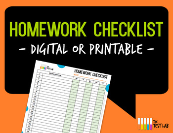 Preview of Weekly Homework Checklist Editable, Digital or Printable, Customizable