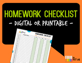 Weekly Homework Checklist Editable, Digital or Printable, 
