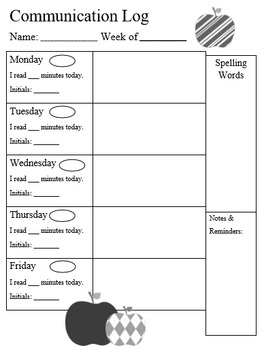 Preview of Weekly Homework Communication Log