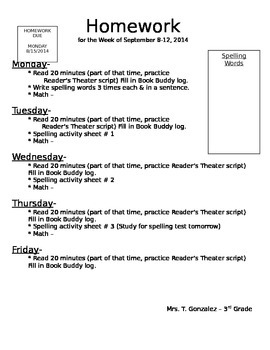 Preview of Weekly Homework Cover Sheet Template