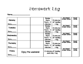 student teacher homework log