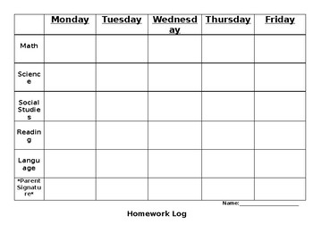 Weekly Homework Log by The Elementary Express | TPT