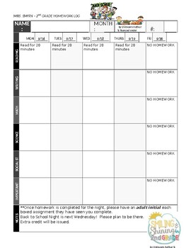 Preview of Weekly Homework Log - Editable