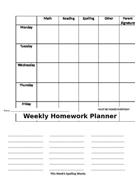 weekly homework planner