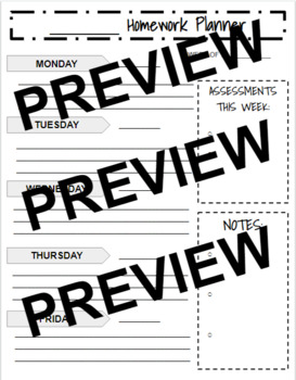 Preview of Weekly Homework Planner