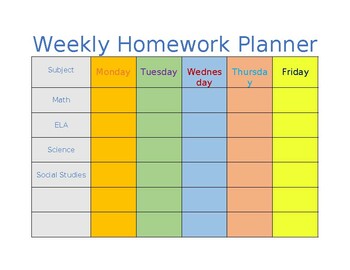 Homework Planner Editable