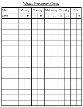 homework record sheet for teachers