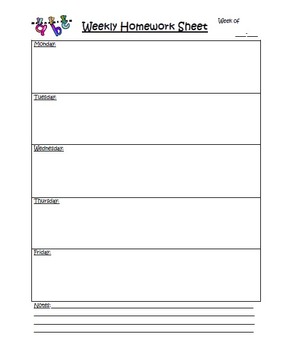 weekly homework sheet pdf