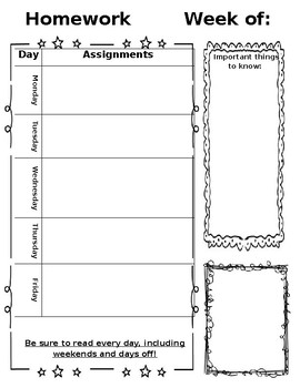 free weekly homework sheet