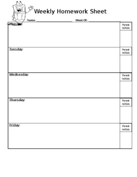 Weekly Homework Sheet by julianna jozan | TPT