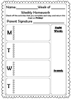 Weekly Homework Sheet (English) PDF by Inspire Teach Repeat | TpT