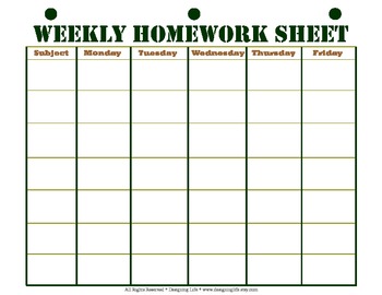 weekly homework sheet 4th grade