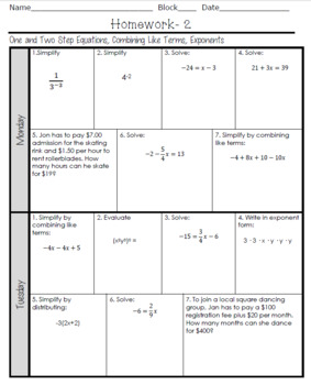 8th grade homework packets pdf