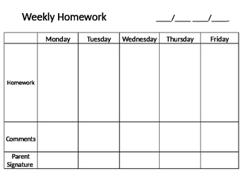 Preview of Weekly Homework Template