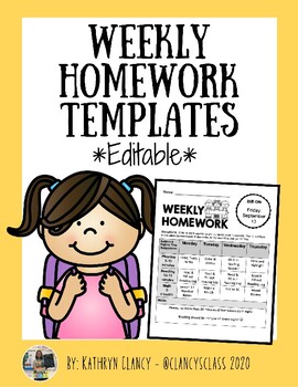 Preview of Weekly Homework Templates *Editable*
