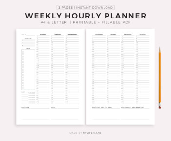 Instant Download PDF Hour by Hour Weekly Agenda US LETTER Weekly Planner Planner Printable