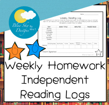 Preview of Weekly Homework Independent Reading Logs
